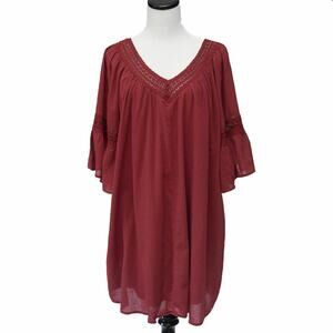 Flying Tomato Brick Red Boho Bell Sleeve Dress Cover Up Size Medium